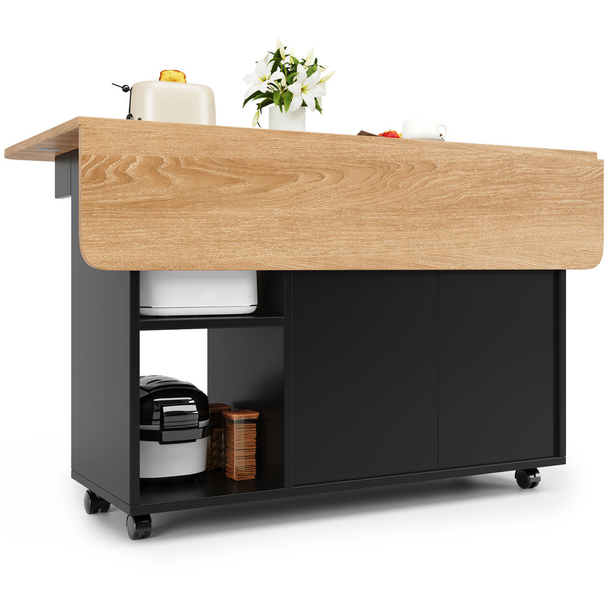 KÜCHENINSEL Küchenwagen Stauraum Holz Schwarz - Schwarz, Glas (120/79.5/30cm) - FLIEKS