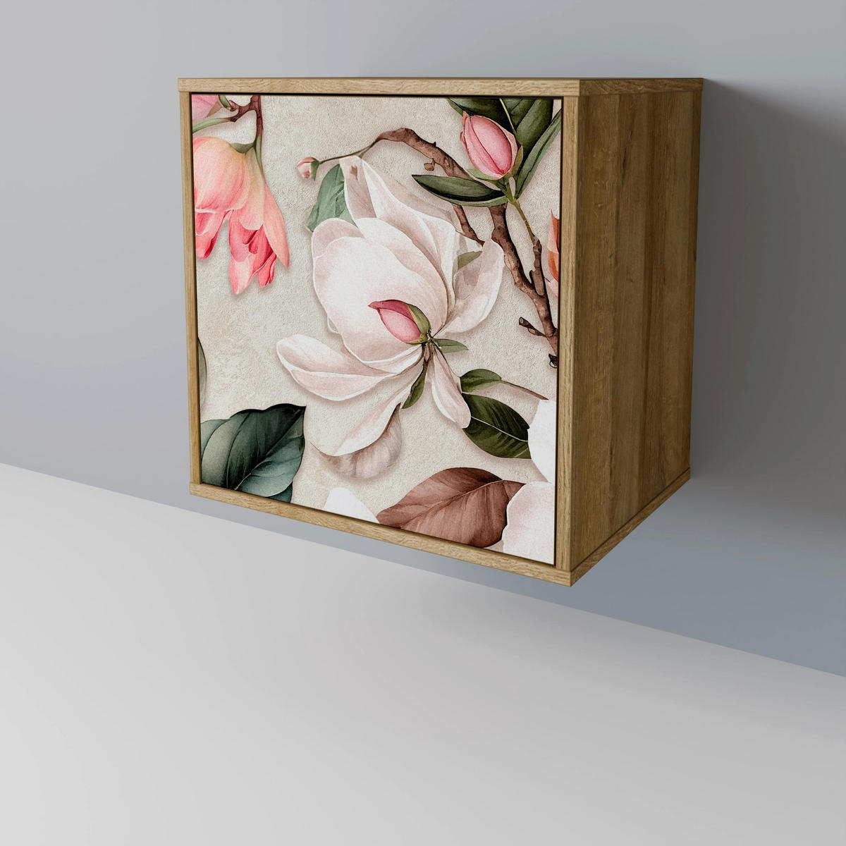 SIDEBOARD FLORAL GRACE, Eichefarben, 57,5x42x75,5 cm, Goldfarbene Metallfüße - Eichefarben/Goldfarben, Holzwerkstoff/Metall (57.5/75.5/42cm) - SpaceRebels