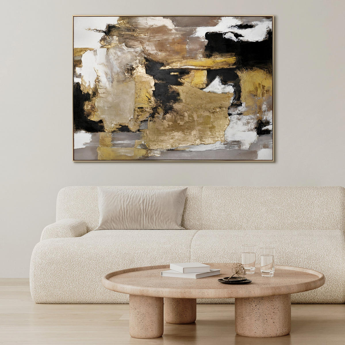 GEMÄLDE Goldene Fragmente II Schattenfugenrahmen Gold 140x100 cm - Goldfarben, Holz (140/100cm) - YS-art gallery