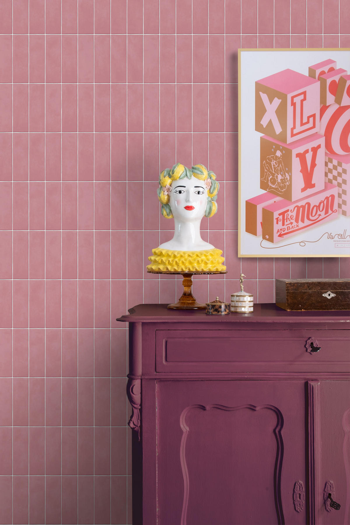 TAPETE Fliesenmuster 50 x 900 cm - Pink, Papier (50/900cm) - ESTAhome
