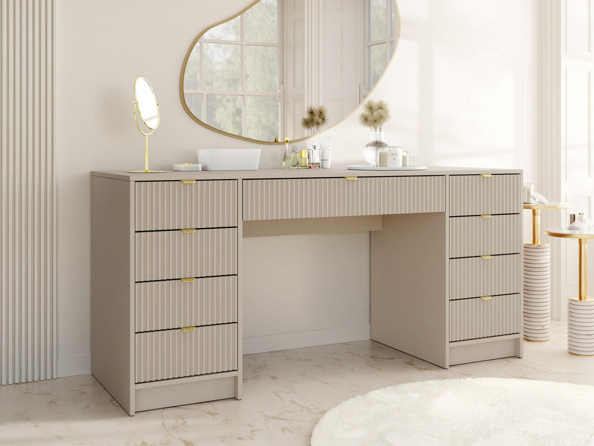 SCHREIBTISCH Tireno Bis - Sandfarben/Goldfarben, Holzwerkstoff/Metall (55/154/76cm) - MIRJAN24