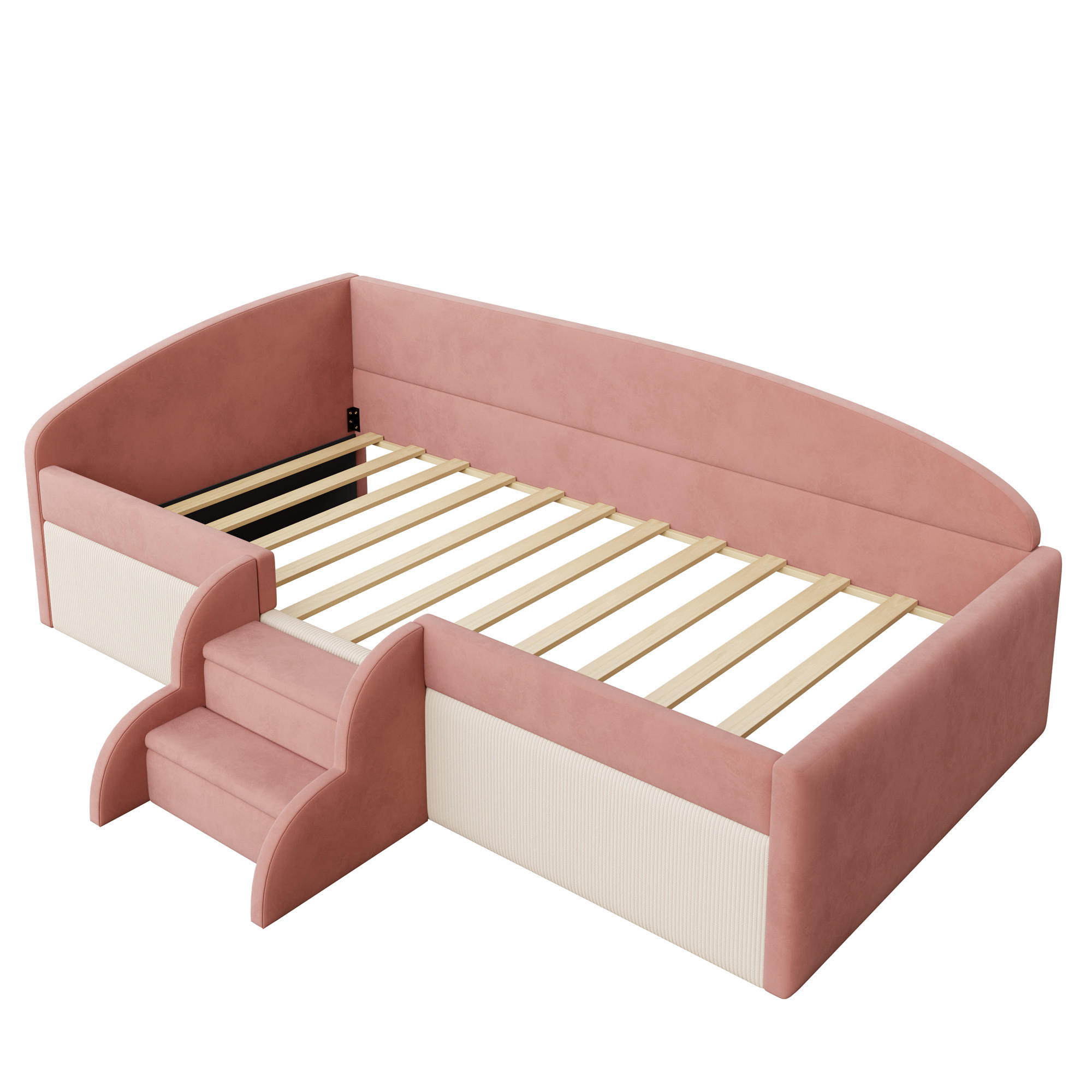 KINDERBETT 90/190 cm DE-02107, in Rosa, mit Sofafunktion, Stufen und Zaun - Rosa, Metall (90/190cm) - ComfortXL