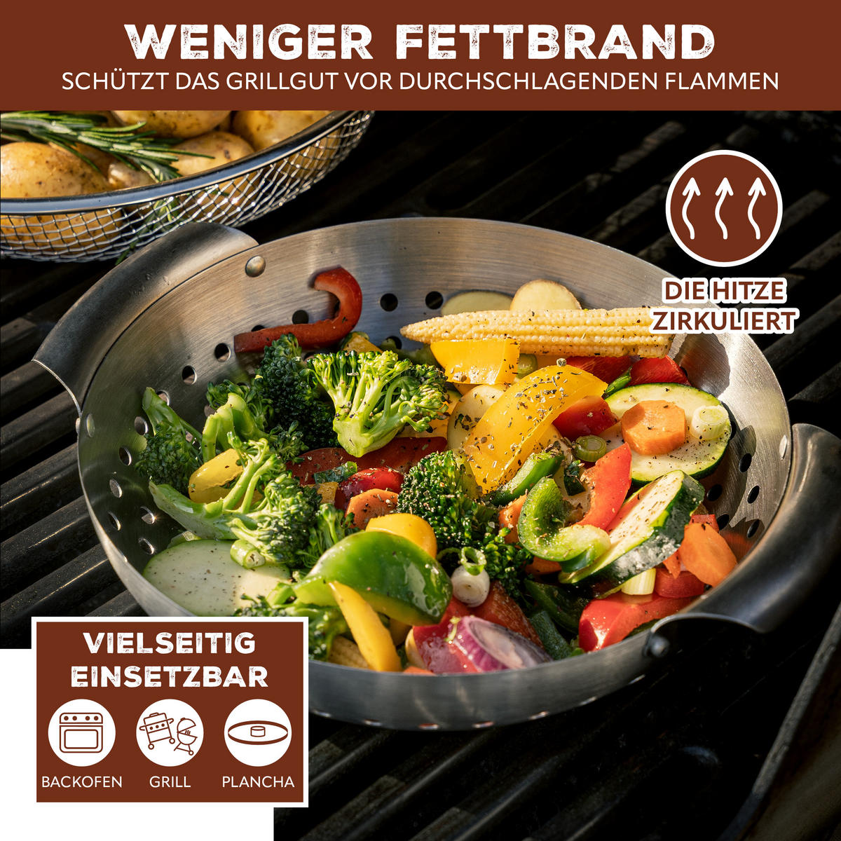 GRILLKORB 2er-Set, silber, Edelstahl - Edelstahlfarben, Metall (22.5/27/6cm) - bremermann