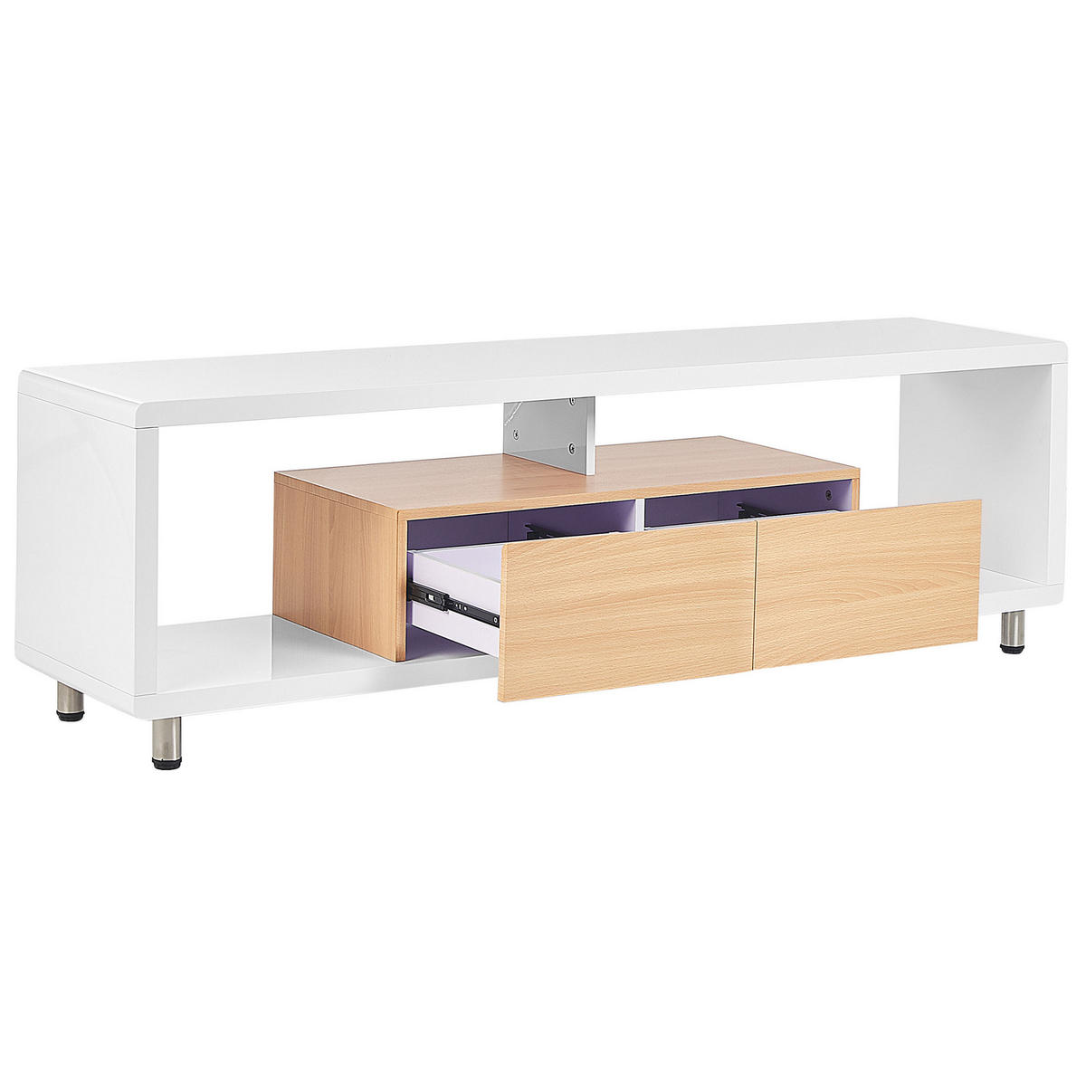 TV-MÖBEL Weiß, Hellbraun KNOX 39/159/50 cm - Weiß, Holzwerkstoff (159/50/39cm) - Beliani