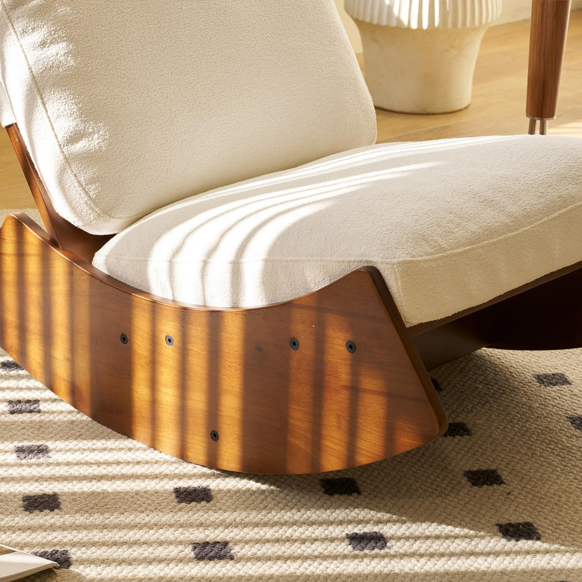 SCHAUKELSTUHL Schaukelsessel ohne Armlehnen,ergonomisch,gepolstertem Kissen, Chenille, Weiß - Weiß, Holz (61.5/71.9/89.9cm) - LVHOM