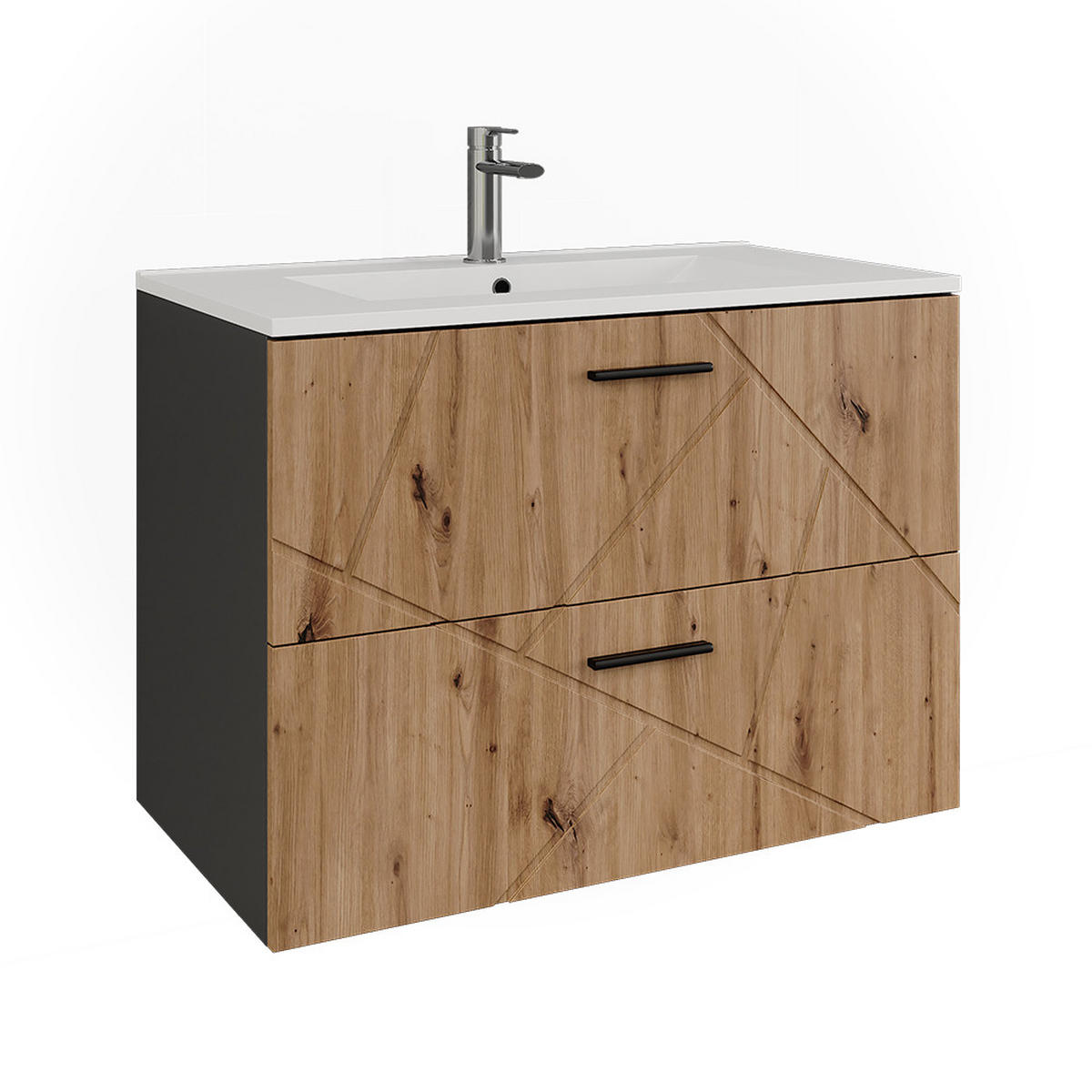 WASCHBECKENUNTERSCHRANK Irma Anthrazit/Artisan 80 x 57 cm mit 2 Schubladen - Anthrazit/Eiche Artisan, Holzwerkstoff (80/57/44.6cm) - Vicco