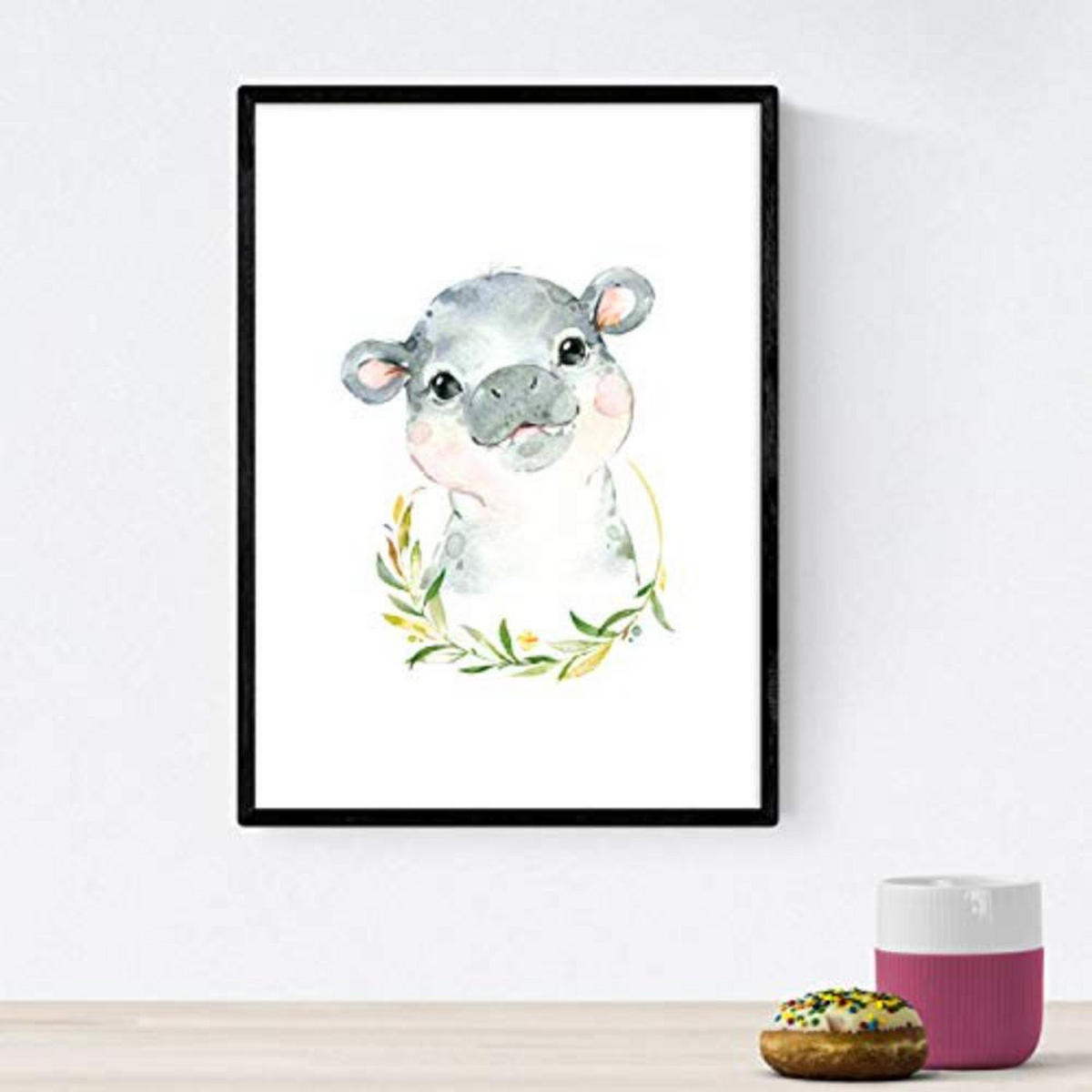 POSTER Set mit 4 Girafa Hipopotamo uricatas und Leon A3 Schwarzer Rahmen - Schwarz, Papier (29.7/3cm) - Nacnic