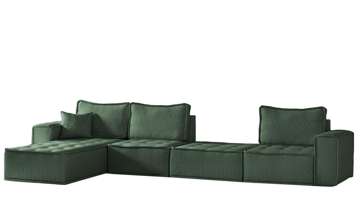 BOHOO modulare Ecke XL Hellgrün Links - Hellgrün, Holz (192/382cm) - Kaiser Möbel