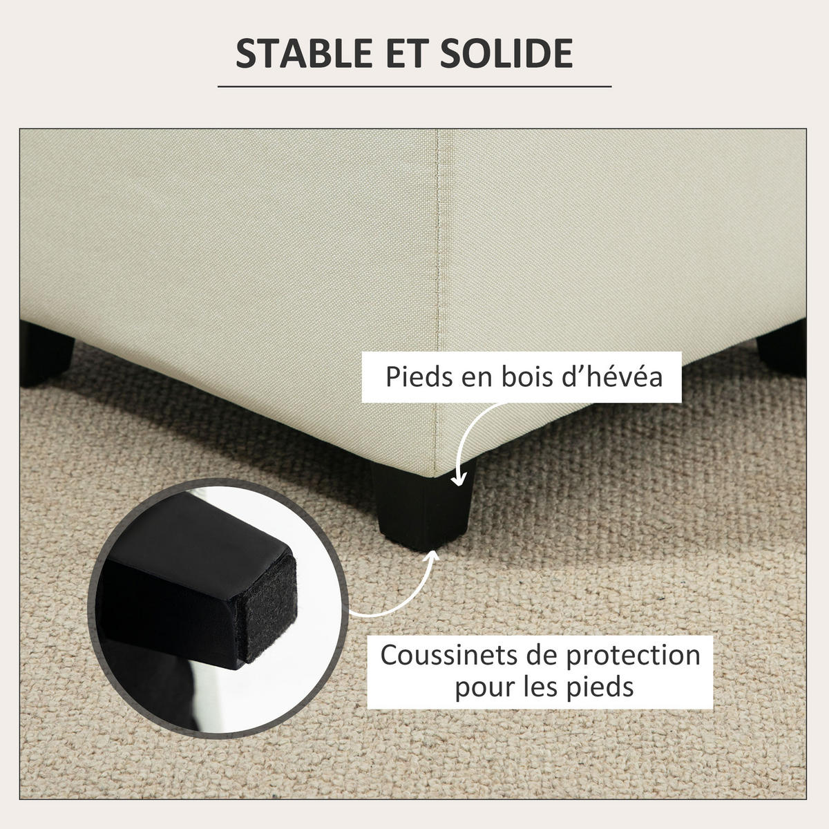 HOCKER DE-16461 mit Seitentasche und Knopfheftung Creme - Creme, Holzwerkstoff (35/35/35cm) - ComfortXL