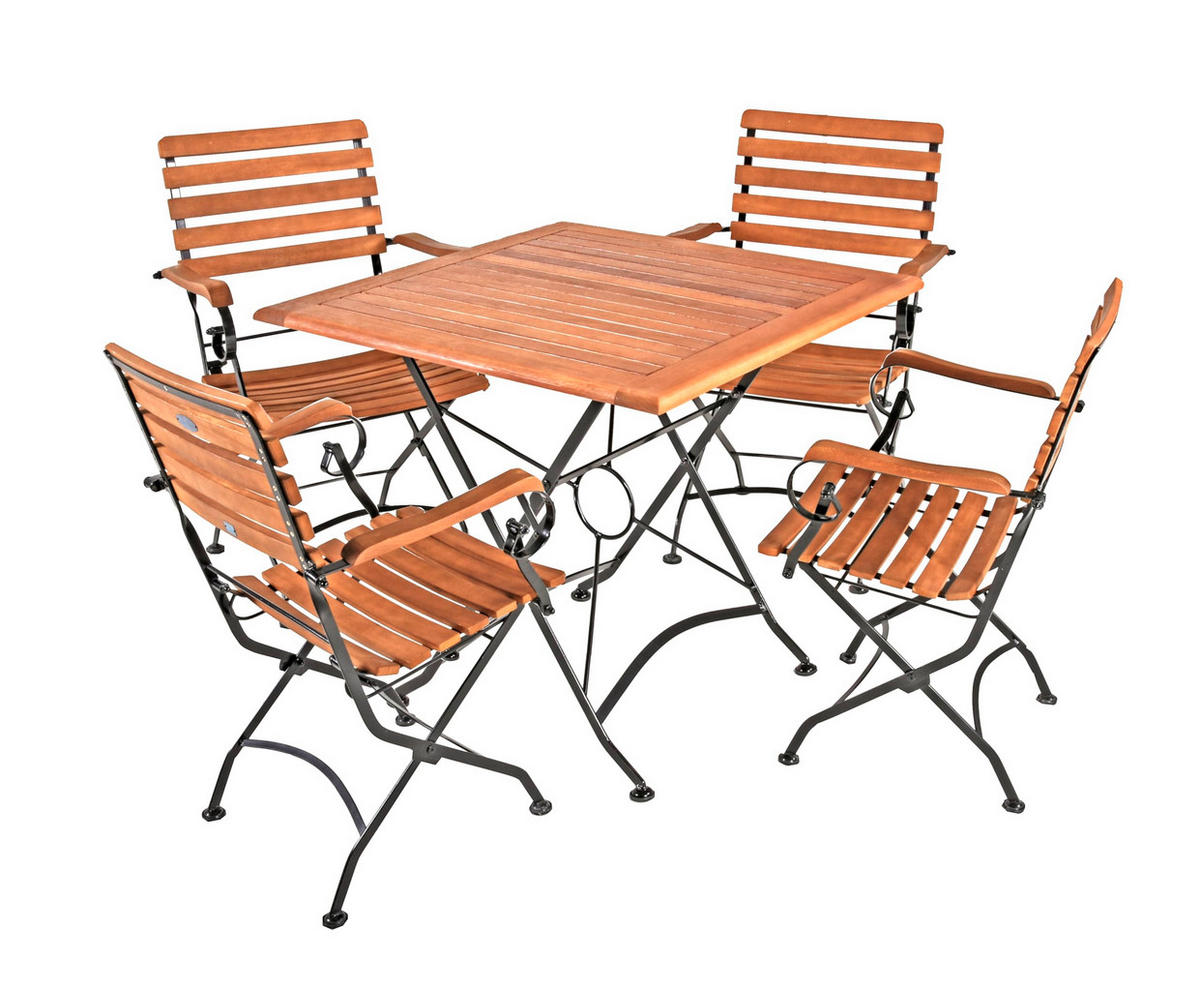 GARTEN-SITZGRUPPE Siri 5-teilig Quadratisch Mit Armlehne Gartenmöbel-Set - Hellbraun, Holz - DELUKE