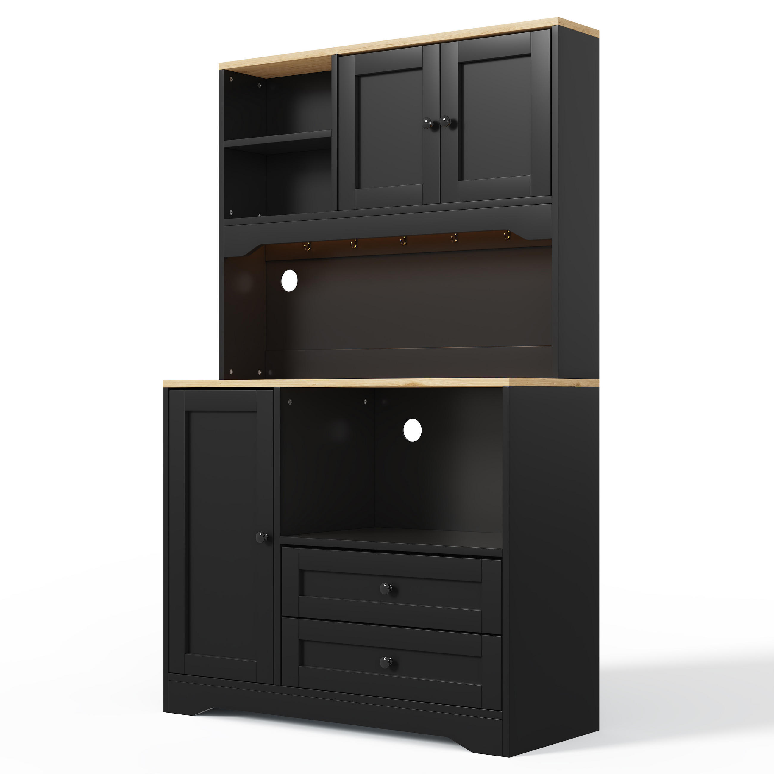 BUFFET DE-38741 100/40/163 cm LED-Beleuchtung und Mikrowellenfach Schwarz - Schwarz, Holzwerkstoff (100/163/40cm) - ComfortXL
