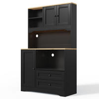 BUFFET DE-38741 100/40/163 cm LED-Beleuchtung und Mikrowellenfach Schwarz - Schwarz, Holzwerkstoff (100/163/40cm) - ComfortXL