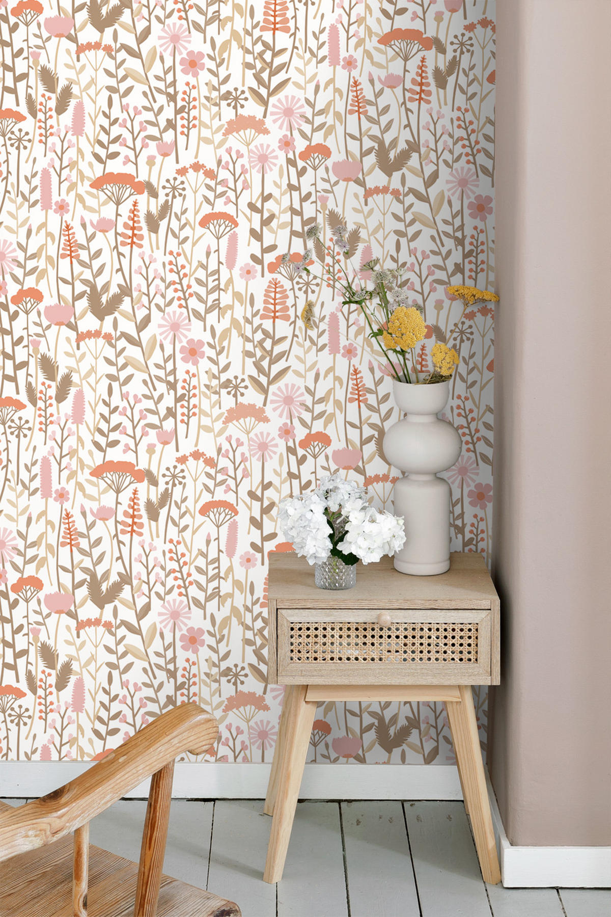 TAPETE Feldblumen 50 x 900 cm - Terracotta, Papier (50/0.1cm) - ESTAhome