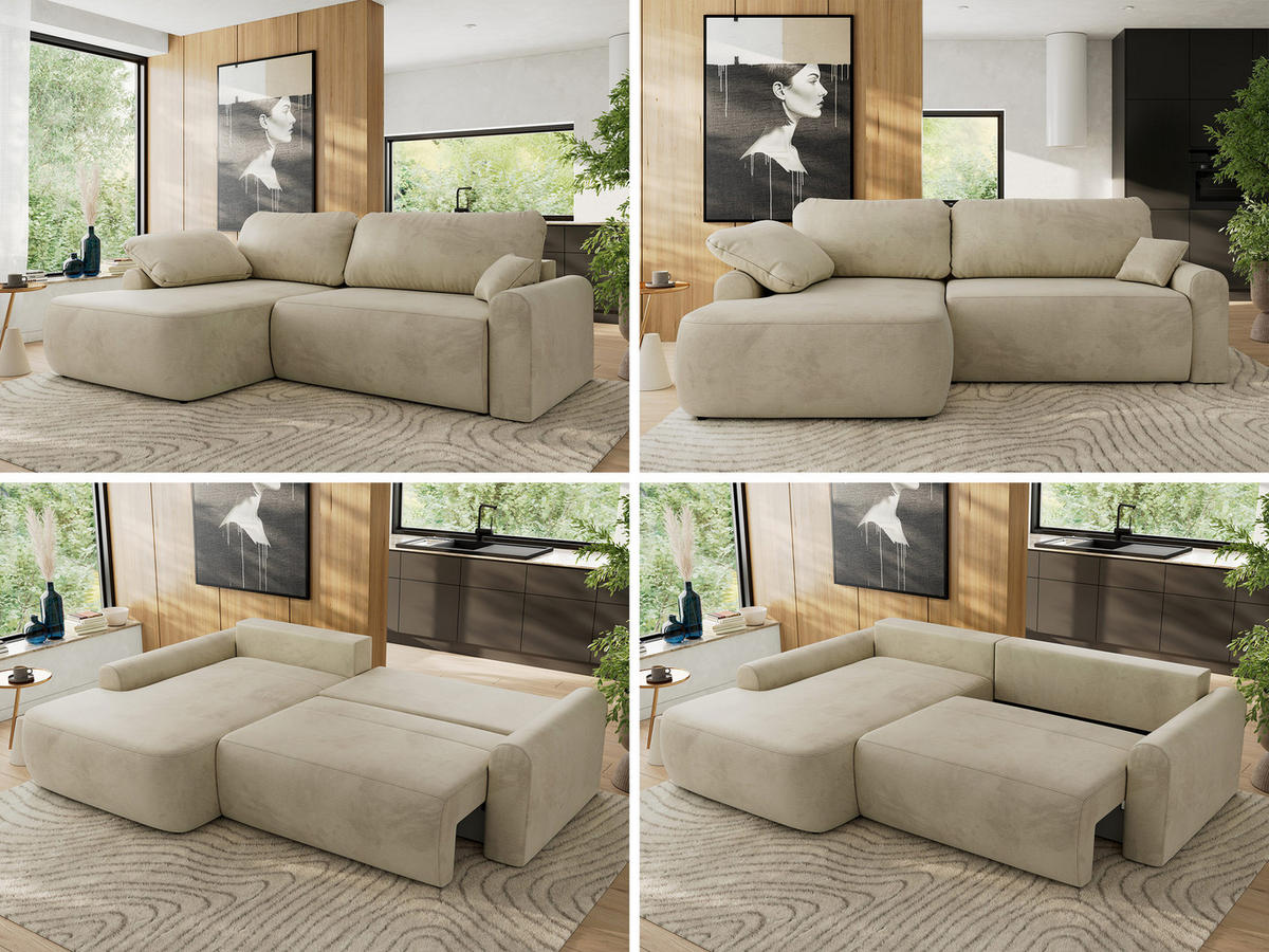 ECKSCHLAFSOFA CUBO L Beige Velvet - links - Beige/Schwarz, Kunststoff/Textil (273/187cm) - MKS