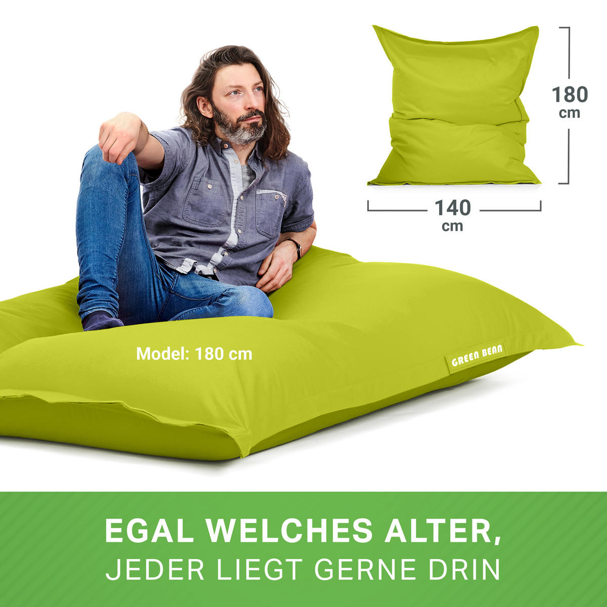 XXL-SITZSACK + Pouf 2er Set - 140x180cm - Hellgrün, Textil (140/25/180cm) - Green Bean