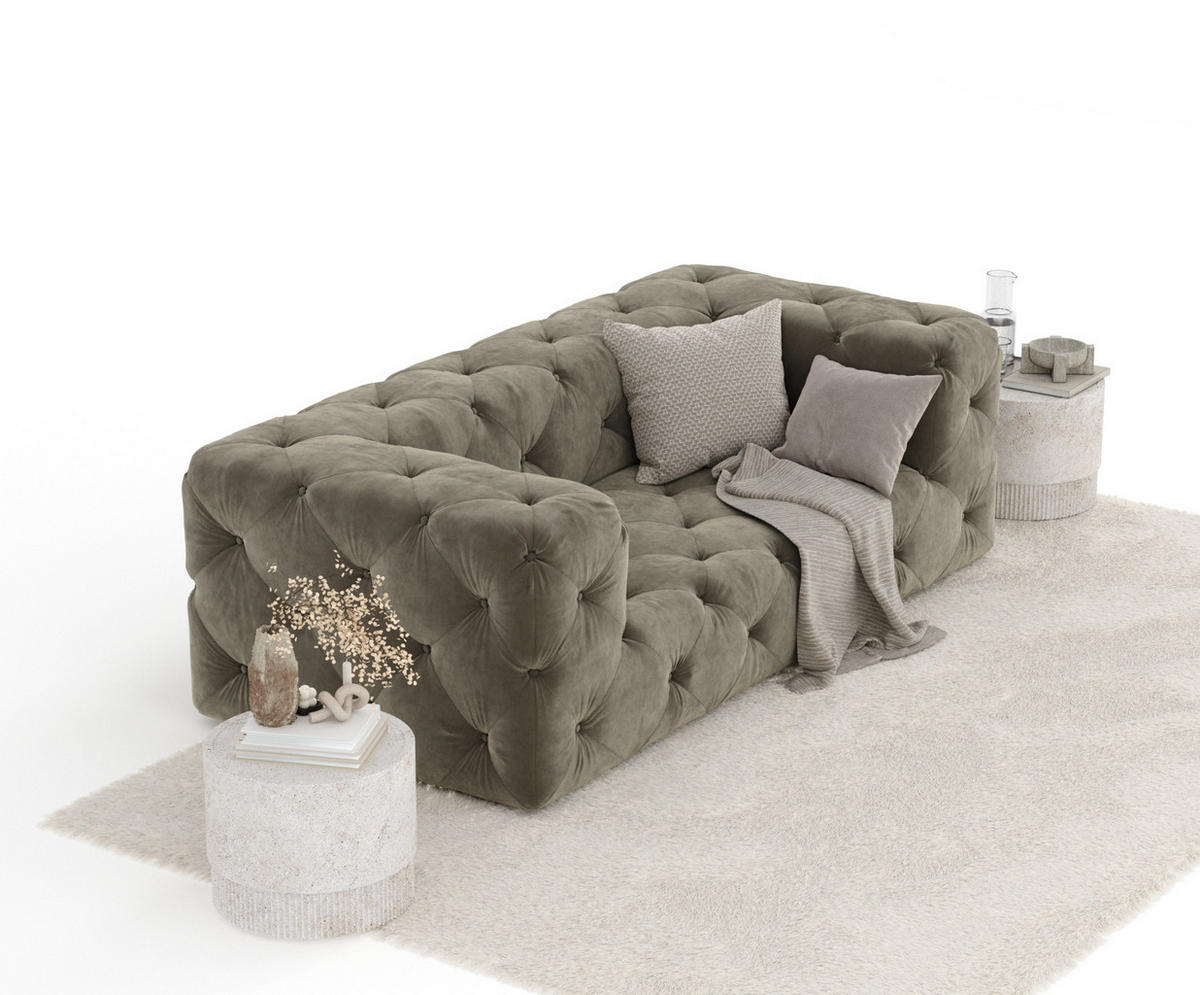 2-SITZER-SOFA Cosimo Taupe Samtstoff - Taupe/Schwarz, Holz/Holzwerkstoff (193/71/100cm) - Maison de Reve