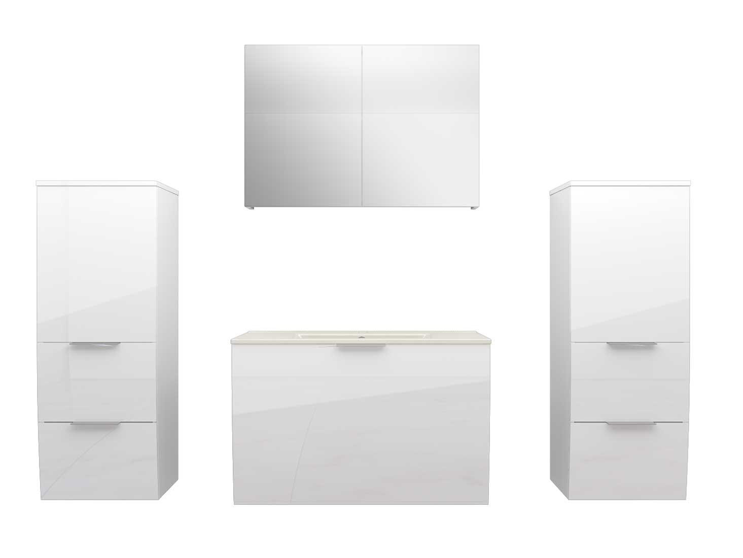 BADMÖBEL Set Gently 1 V3 Weiß MDF Waschtisch 80cm - Weiß, Glas/Kunststoff (46/52/80cm) - AcquaVapore by Sandra Jentho