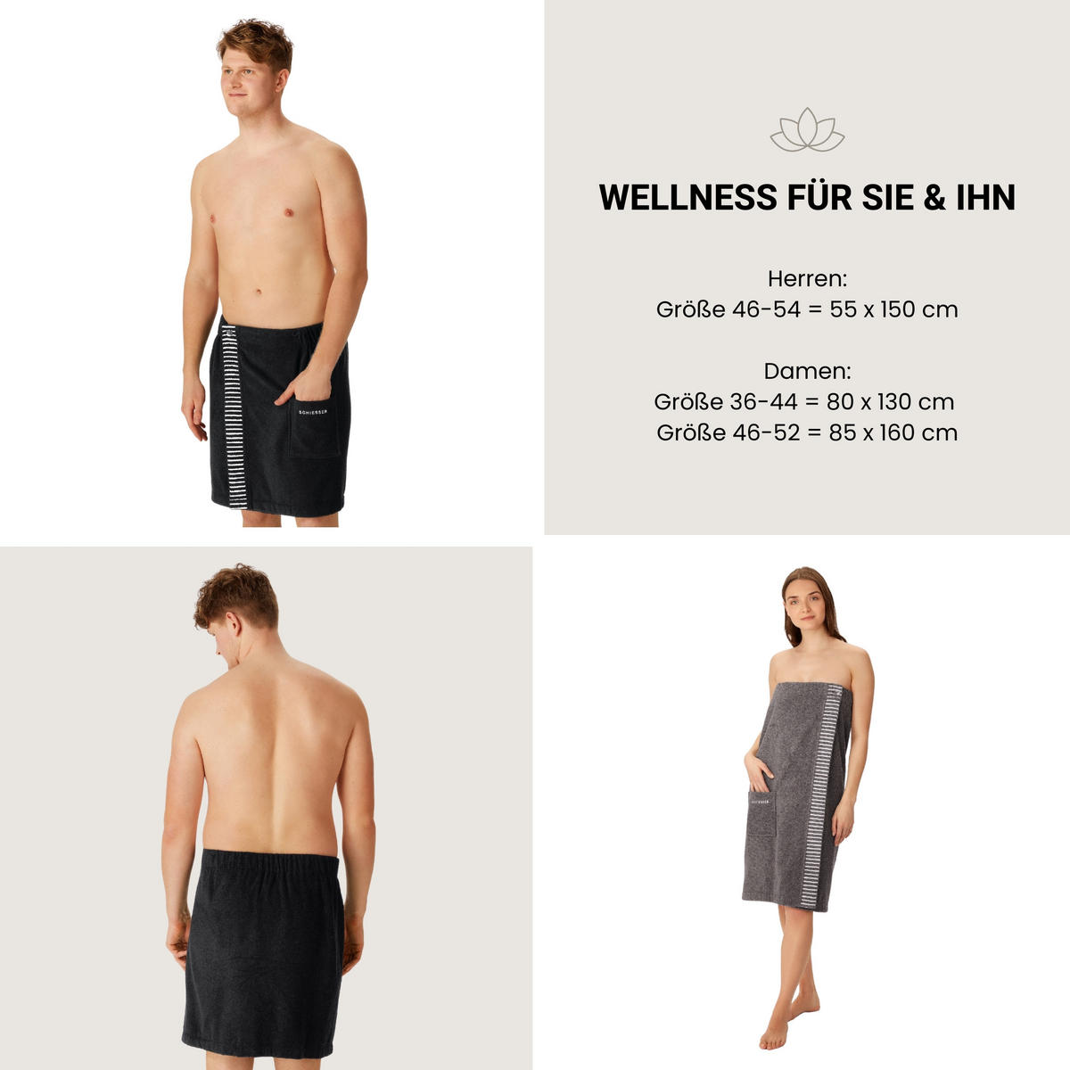 SAUNAKILT Rom Herren - 46-54 - Schwarz - Schwarz, Textil (55/150cm) - SCHIESSER