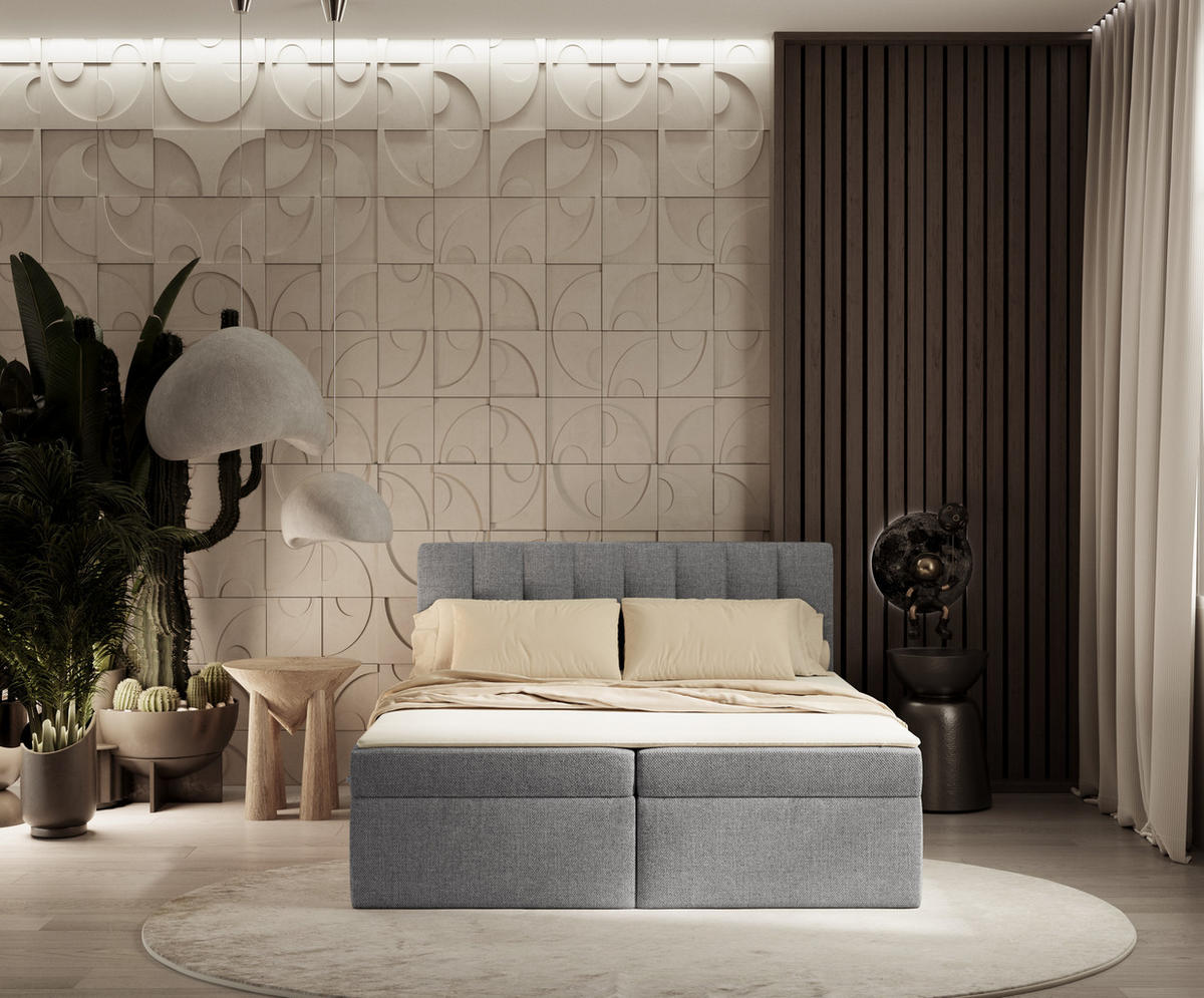 BOXBETT Novento Grau 140/200 cm mit Matratze und Topper - Schwarz/Grau, Holz/Holzwerkstoff (140/200cm) - Maison de Reve