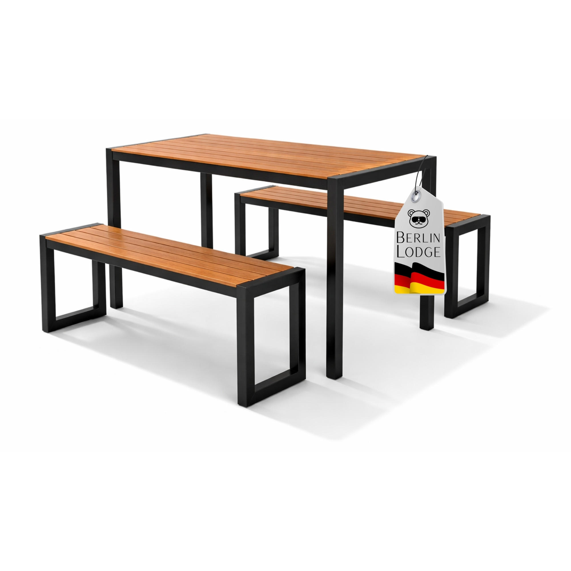 BIERZELTGARNITUR MALLORCA 3-teilig 4 Personen 118cm breit Holzoptik - Schwarz/Braun, Kunststoff/Metall - BERLINLODGE