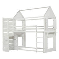 HAUSEBETT 90x200cm mit Tisch und Offenes Regal in Weiß - Weiß, Holz (90/200cm) - KOMHTOM