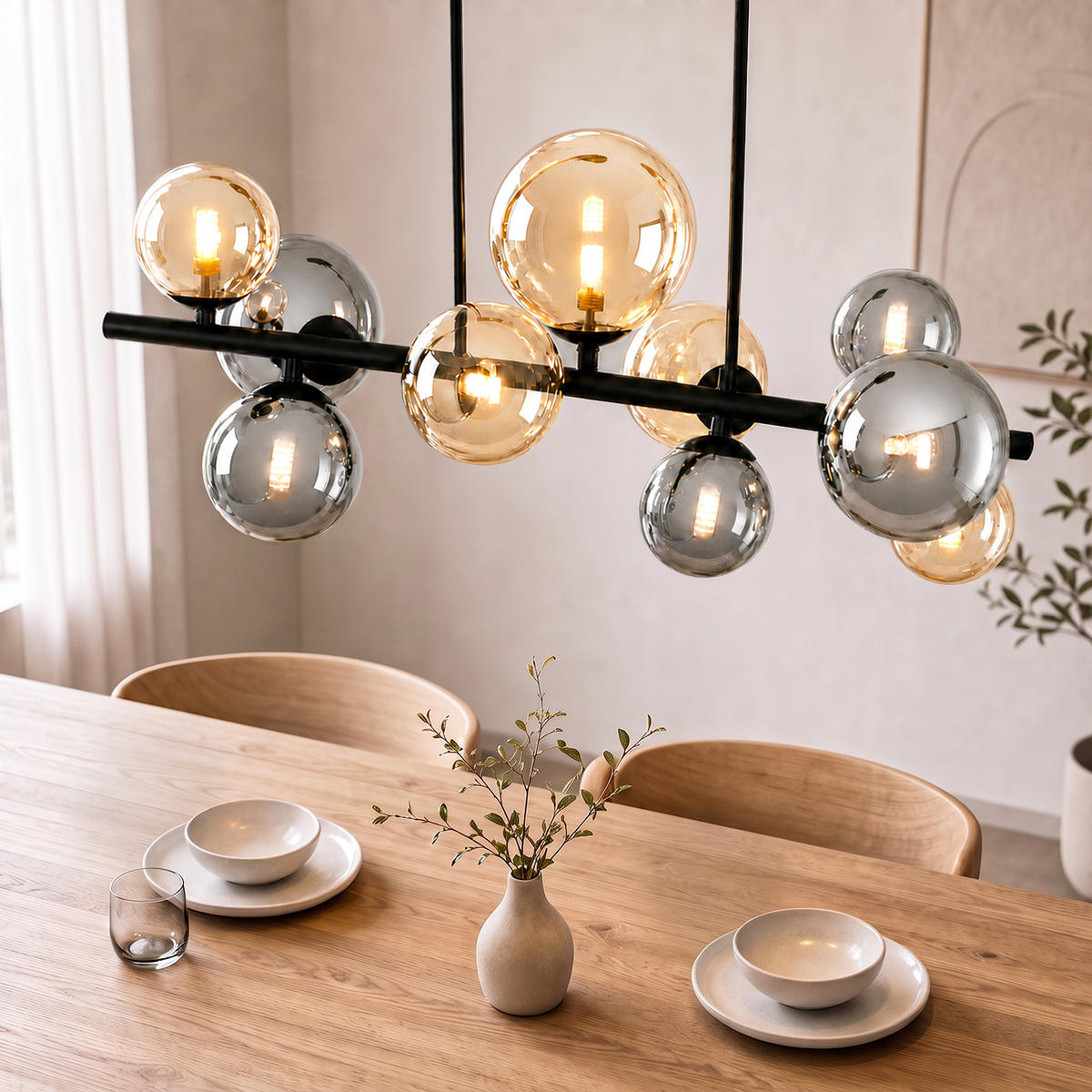 PENDELLEUCHTE Havlis 85/15/150 cm - Schwarz, Glas/Metall (85/15/150cm) - ZMH