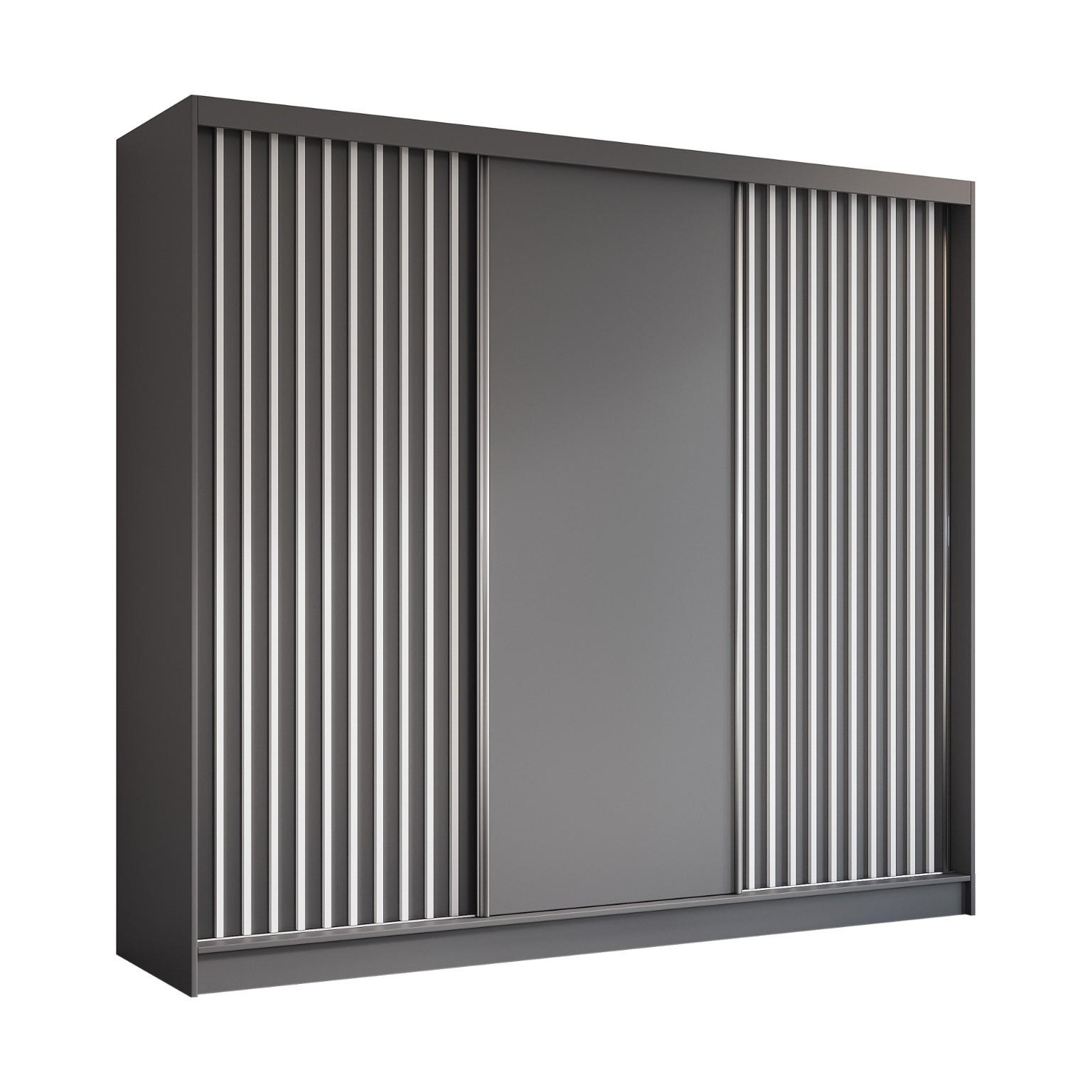 SCHWEBETÜRENSCHRANK Erika 240 cm mit Lamellen ohne Spiegel 3-türig, grau, grau, Lamelle weiß - Weiß/Grau, Kunststoff (240/216/51cm) - Margaret Hadas24