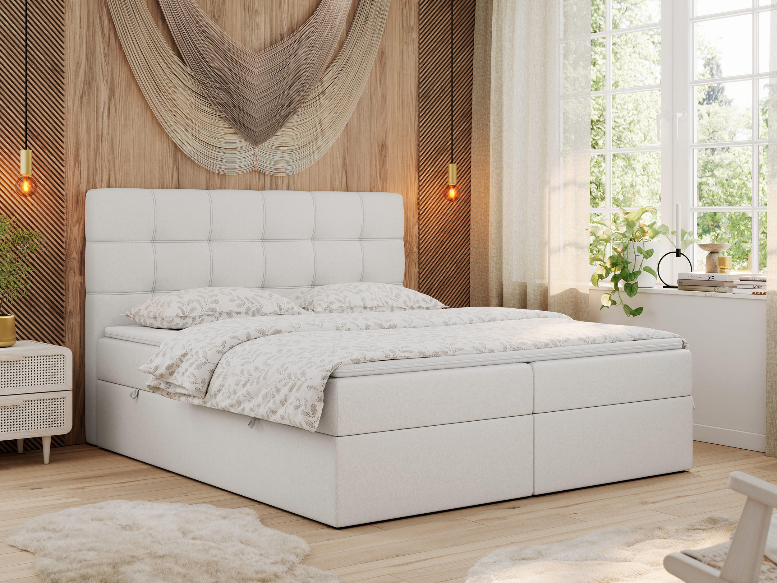 BOXBETT ERNI 120/200 - Weiß Kunstleder - H3 - Weiß, Holz/Textil (120/200cm) - MKS