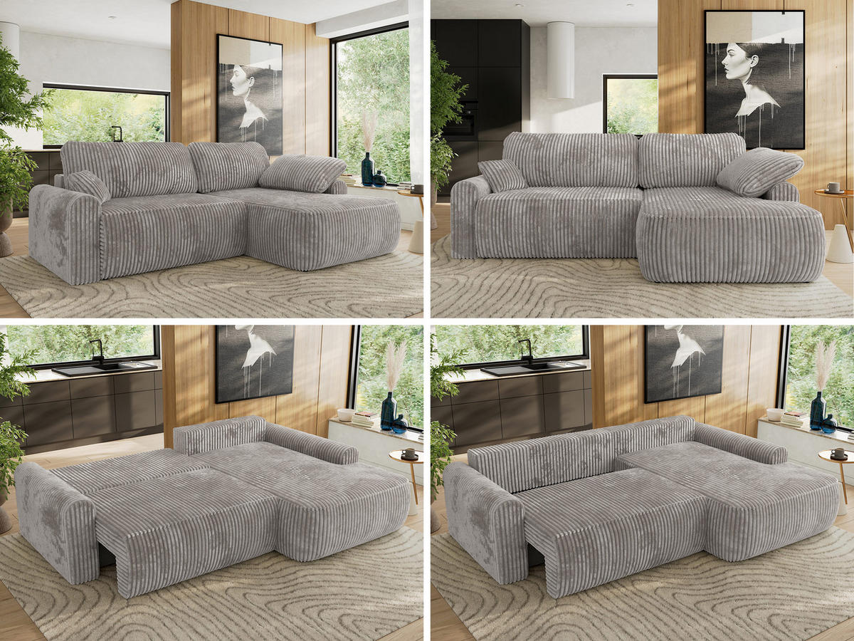 ECKSCHLAFSOFA CUBO L Grau Cord - rechts - Schwarz/Grau, Kunststoff/Textil (187/273cm) - MKS