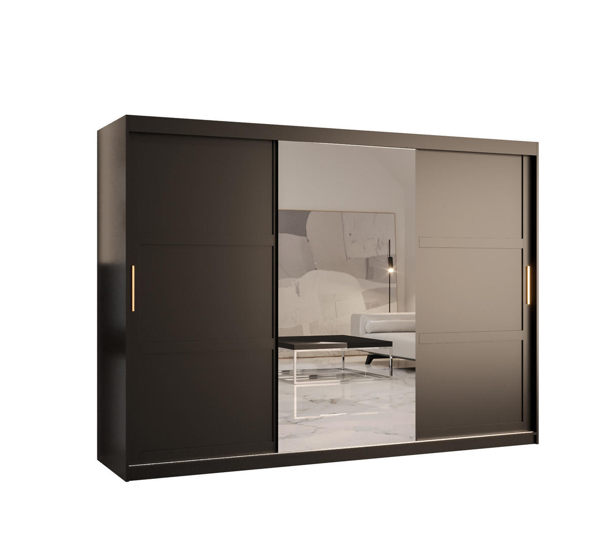 SCHWEBETÜRENSCHRANK 200/250/62 3-türig - Goldfarben/Schwarz, Holz/Kunststoff (250/200/62cm) - Abiks Möbel
