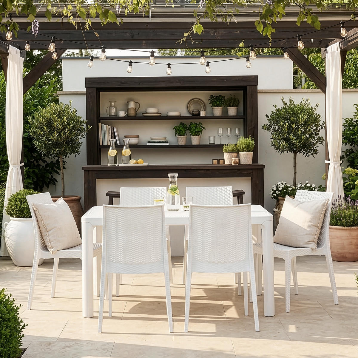 GARTENMÖBEL-SET LEOPSI, ETULI 7-tlg, Weiß - Weiß, Kunststoff - KONSIMO®