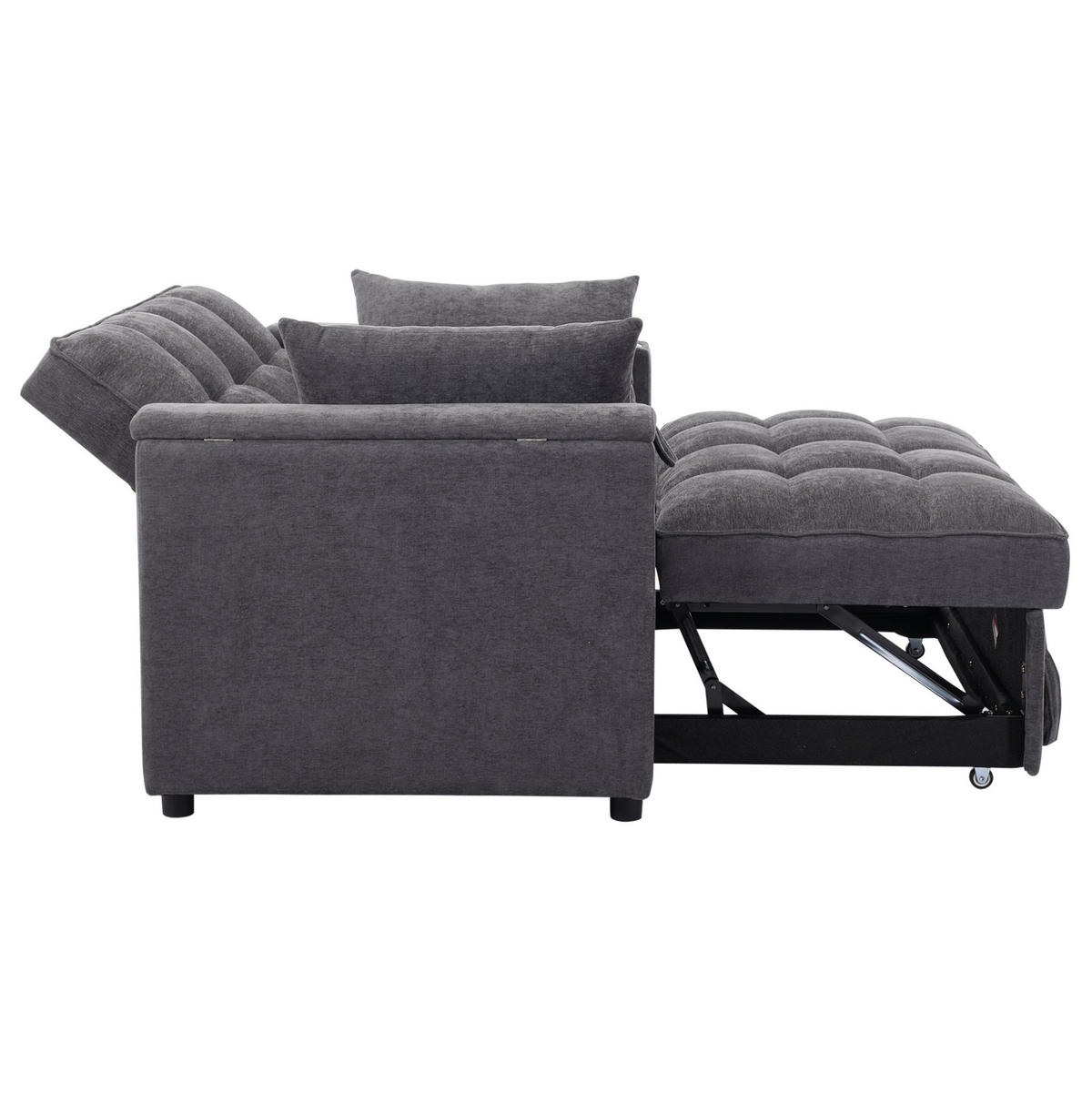 SCHLAFSOFA 140,5/74/82 cm in Grau – ausziehbar mit USB und verstecktem Tisch - Grau, Textil (140.5/82/74cm) - BEAOK