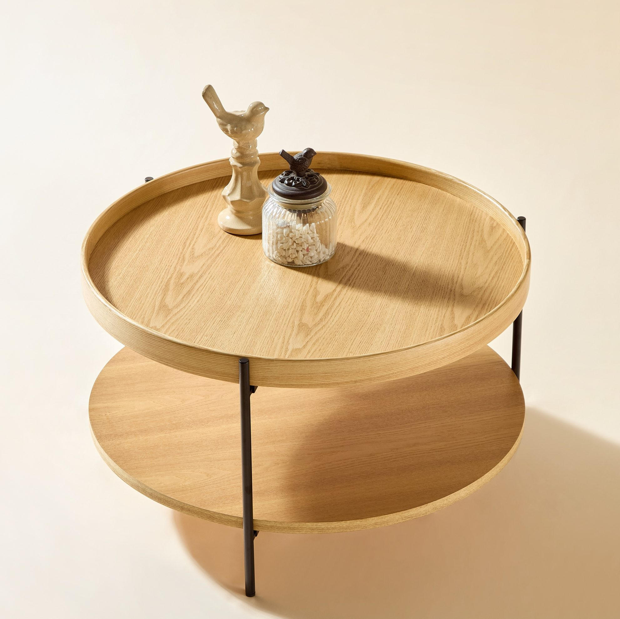 COUCHTISCH 69/69/38 cm Natur aus Massivholz und MDF mit 2 Ebenen - Naturfarben, Holzwerkstoff (69/69/38cm) - OKWISH