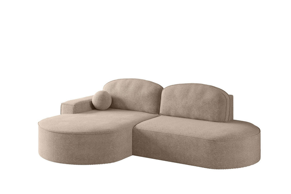ECKSOFA mit Schlaffunktion und Bettkasten Modena Runden stoff Arena Dunkelbeige Links - Cappuccino, Holz (179/278cm) - Kaiser Möbel