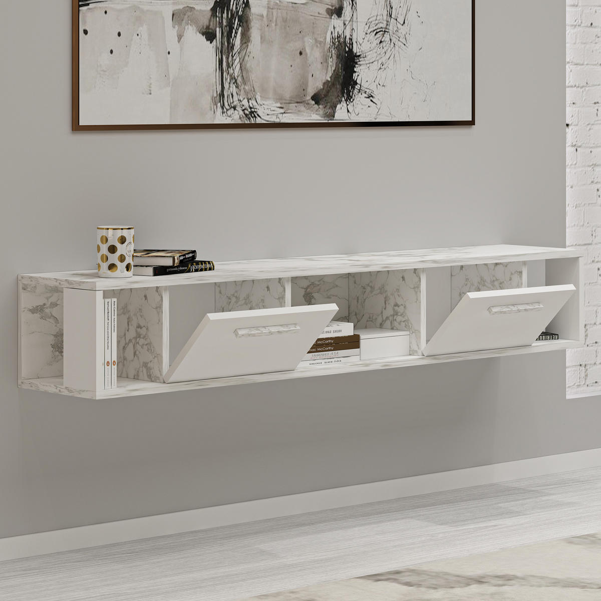 TV-LOWBOARD Aldora Weiß Marmor Optik 9581 - Weiß, Holzwerkstoff (160/30/30cm) - moebel17