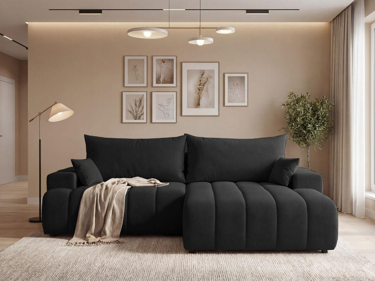 Thumbnail - Graingold Ecksofa, Schwarz, Textil, Kiefer, 3-Sitzer, L-Form,L-Form, 270x170 cm, Oeko-Tex®, Reach, Hergestellt in Europa...