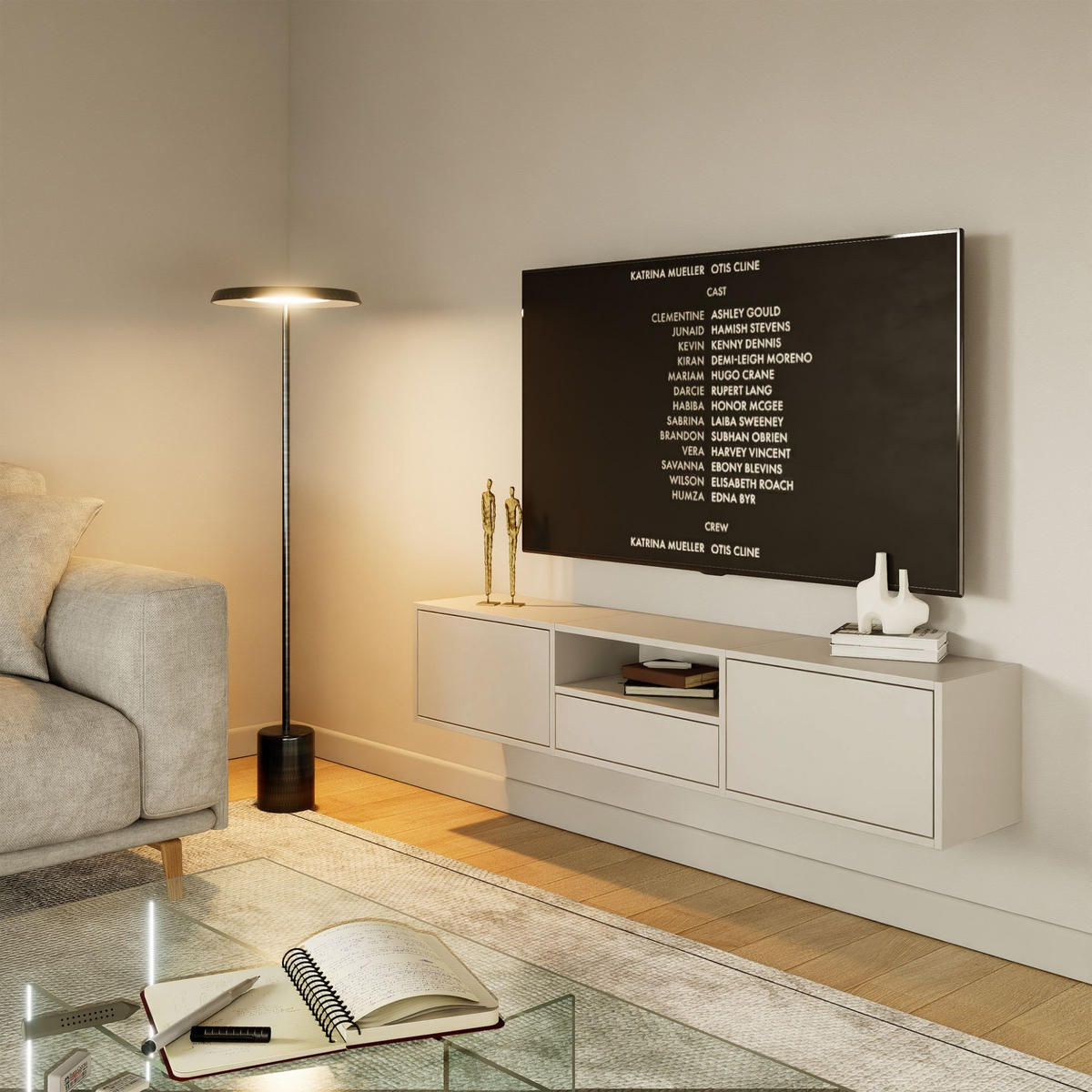 TV-LOWBOARD hängend, 3 Klappen und Ablage, Kaschmir, 150 cm - Kaschmir, Holzwerkstoff (150.1/30/30cm) - Selsey