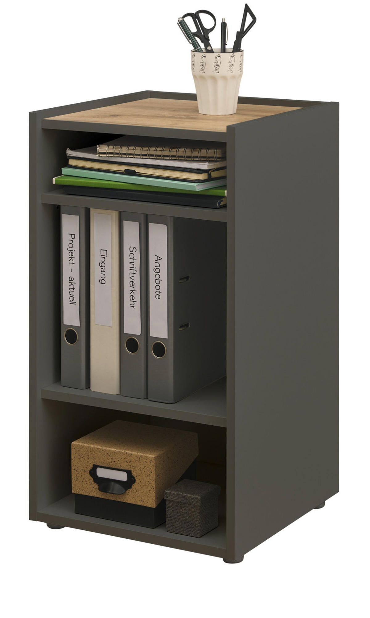 STANDCONTAINER grau matt, Eiche Wotan 40 x 70 cm, Aktenregal mit 3 Fächern - Eiche Wotan/Schwarz, Holzwerkstoff/Kunststoff (40/70/40cm) - Furn.Design