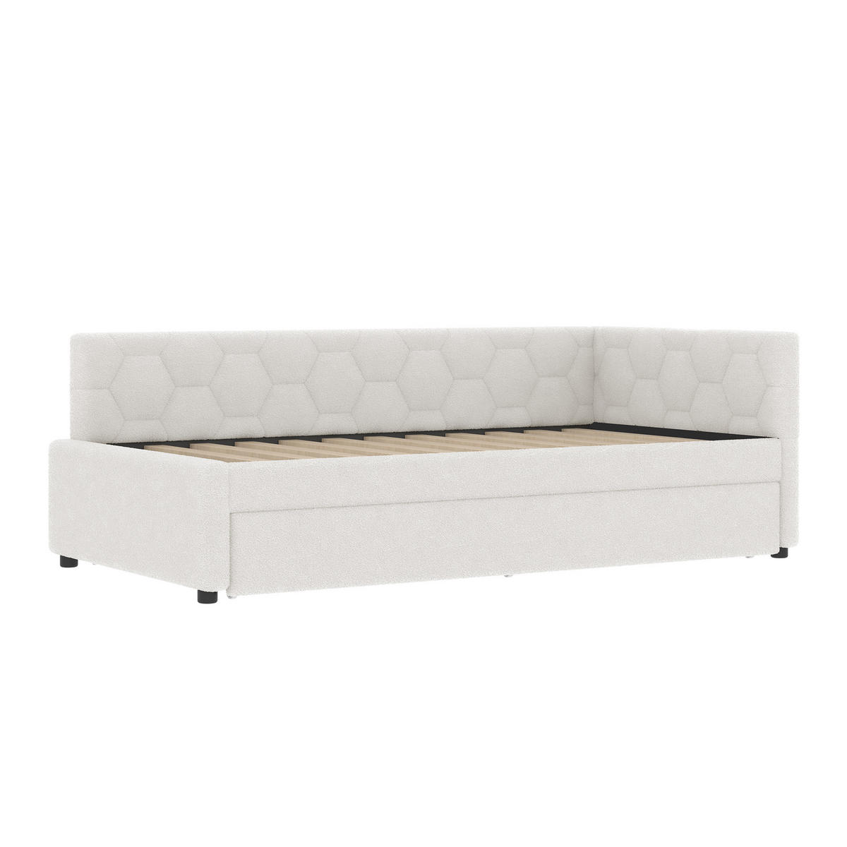 POLSTERBETT Tagesbett 90x200cm, Nachttischlampe, ausziehbar, USB-C, Kunstfleece, Weiß - Weiß, Textil (91/201cm)