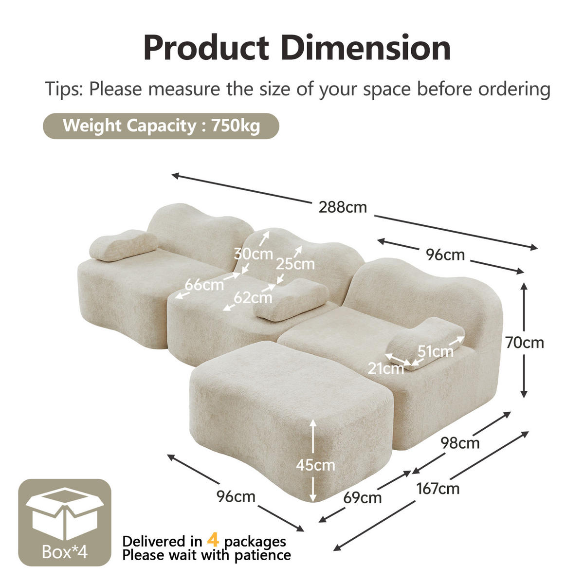 MODULARES Ecksofa mit Ottomane, tiefer Sitzfläche und Samtbezug, Beige - Beige, Textil (288/167cm) - Redom