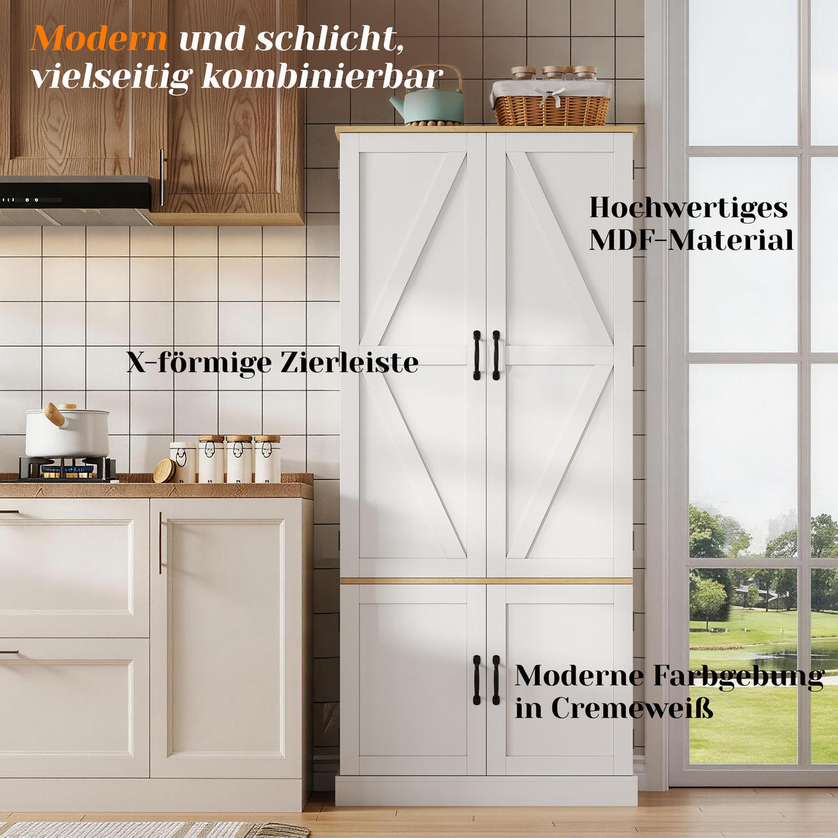 BUFFET 80/40/180 cm Weiß mit Bewegungssensor und Schubladen - Weiß, Holz (39.62/181.1/80.01cm) - Oxeza