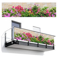 BALKON-SICHTSCHUTZ Blumen - Pflanzen - Blätter - Steine - Pink, Kunststoff (300/85cm) - MuchoWow