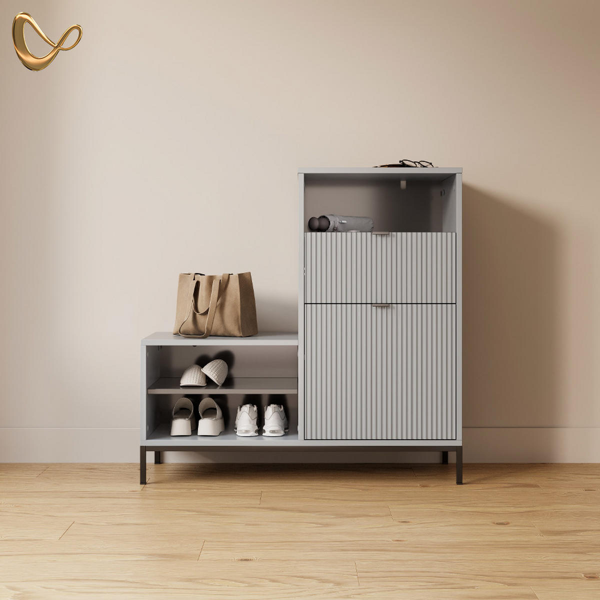 SCHUHSCHRANK Aterno Grau 100 x 98.5 cm mit Tür und Schublade - Grau, Holzwerkstoff (100/98.5/40cm) - Livinity®