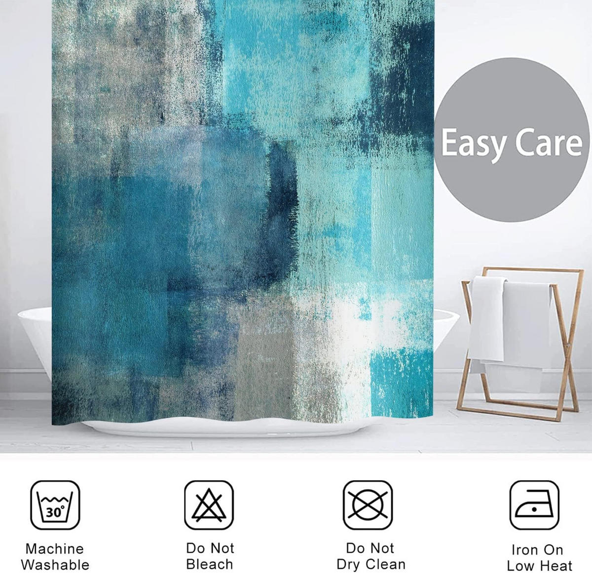 DUSCHVORHANG Türkis abstrakt modern Kunstwerk zeitgenössisch wasserdicht - Blau, Textil (180/180cm) - MCBOSON