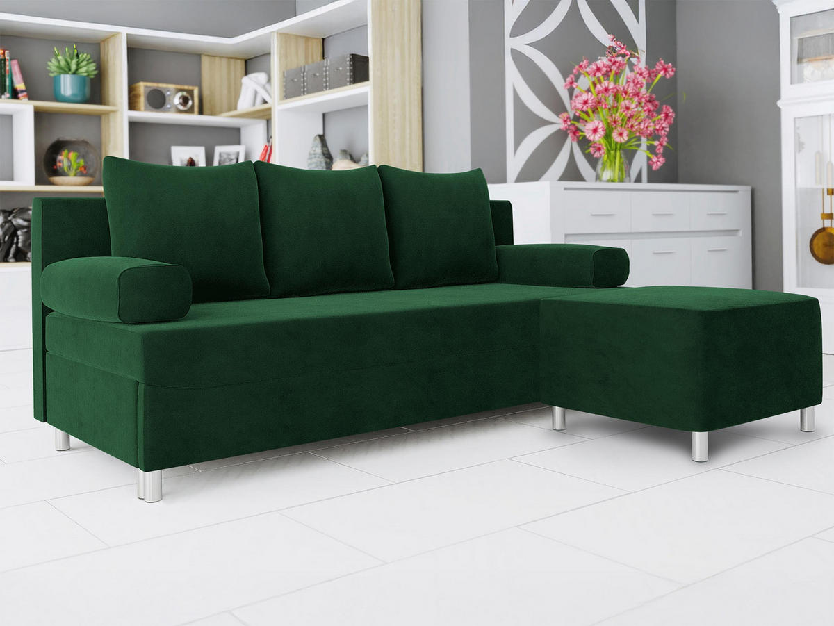 SCHLAFSOFA Dover mit Polsterhocker - Chromfarben/Grün, Holz/Kunststoff (192/80cm) - MIRJAN24