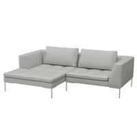 ECKSOFA mit breitem Ottomane - Webstoff - Chromfarben/Hellgrau, Textil/Metall (244/170cm) - home24