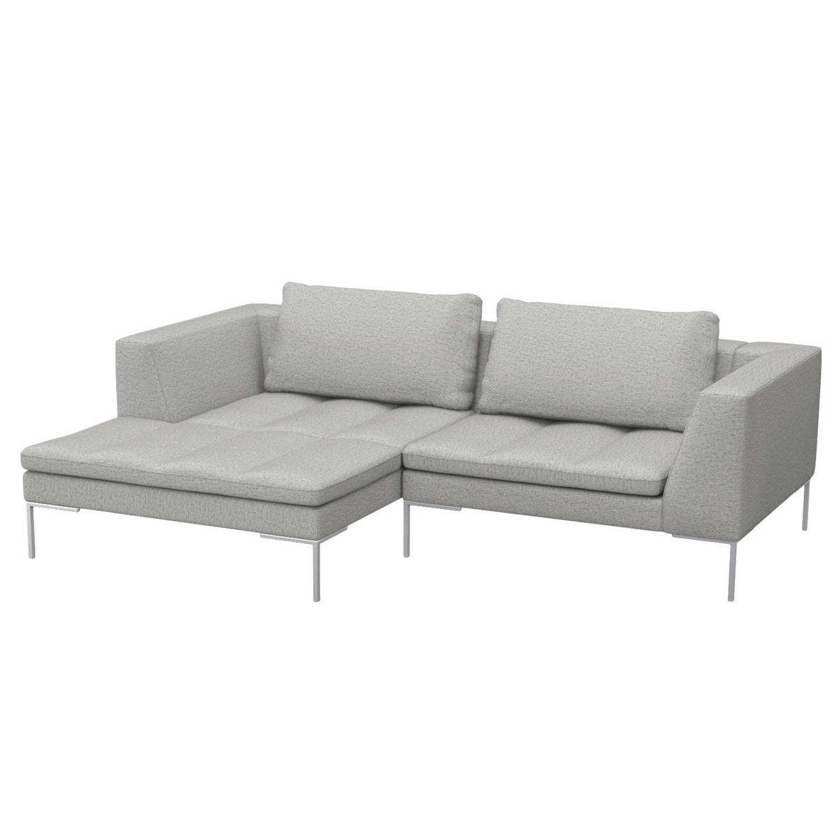 ECKSOFA mit breitem Ottomane - Webstoff - Chromfarben/Hellgrau, Textil/Metall (244/170cm) - home24