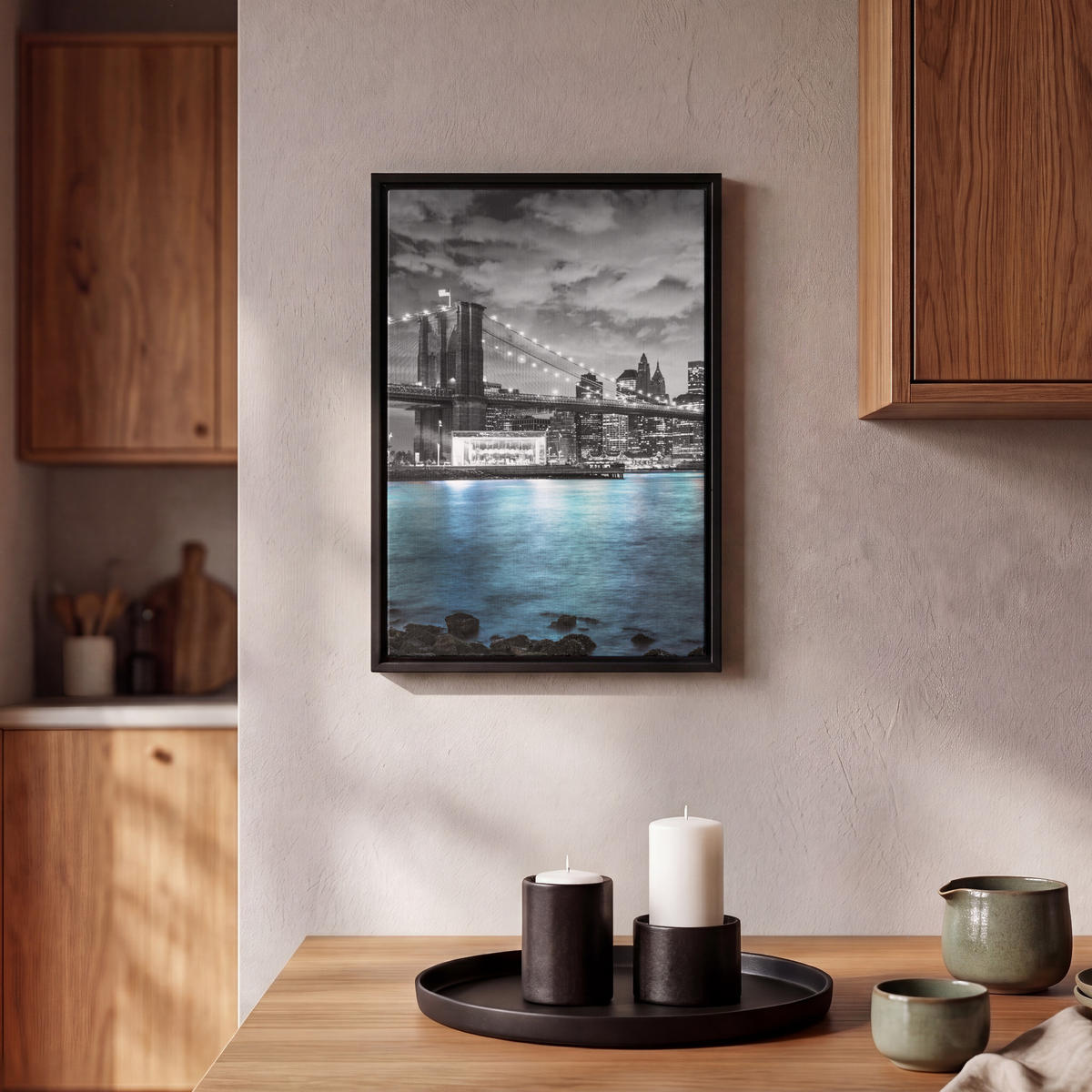 LEINWAND Bilder mit Rahmen - New York - Skyline - Stadt - Blau - 20x30 - Blaugrau, Textil (20/30cm) - MuchoWow