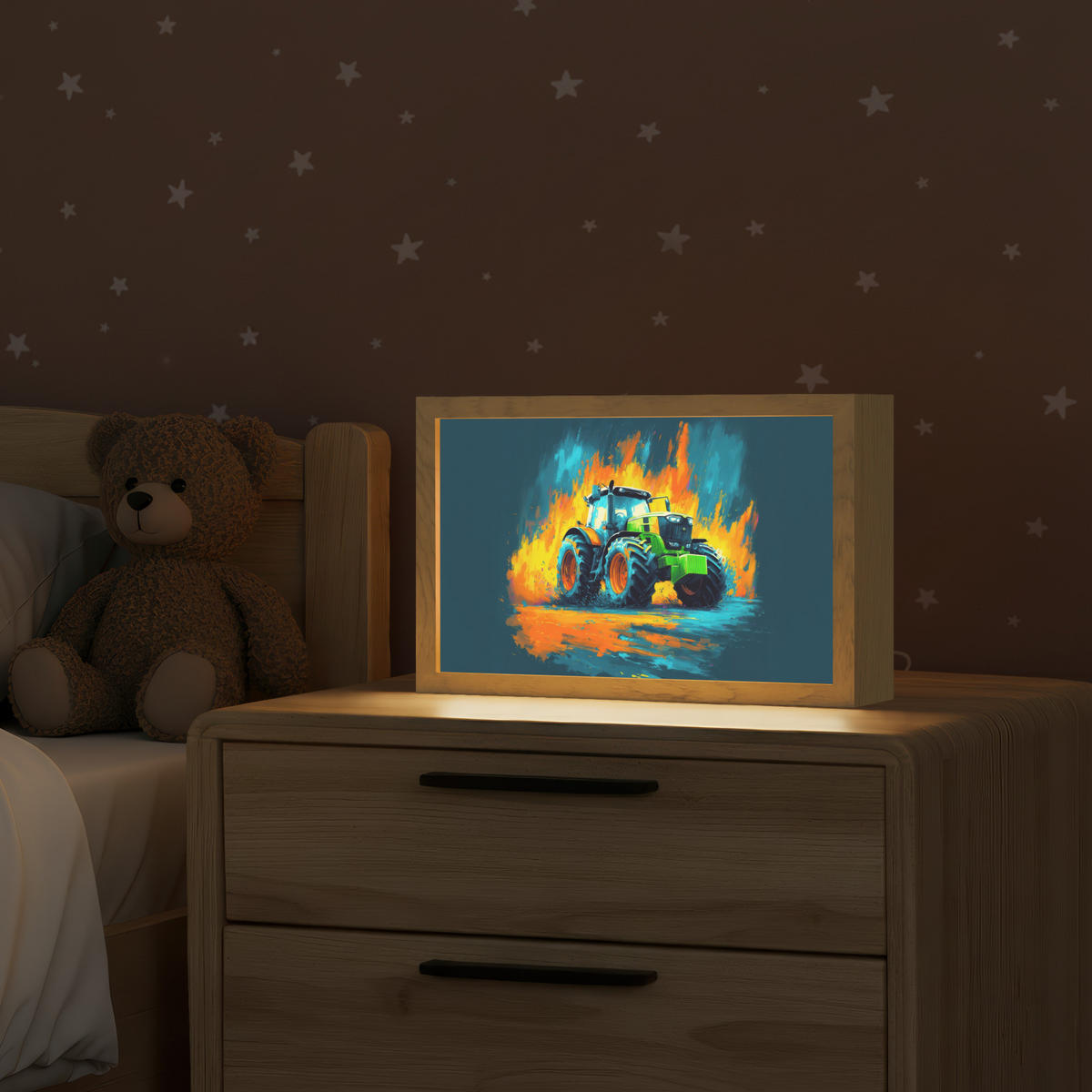 NACHTTISCHLAMPE Abstrakt - Traktor - Grün 30x20 cm - Dunkelblau, Holzwerkstoff (8/30/20cm)