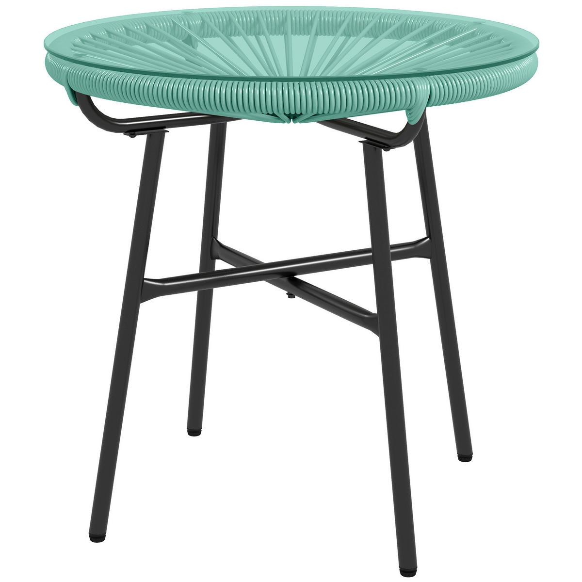 GARTENBEISTELLTISCH DE-13584 rund mit Glasplatte, PE-Rattanoptik Natur - Grün, Metall (50/50/50cm) - ComfortXL